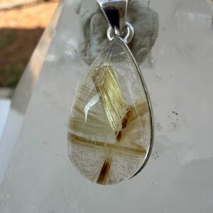 Golden Rutilated Quartz Pendant | Natural Rutile Quartz | 925 Sterling Silver |